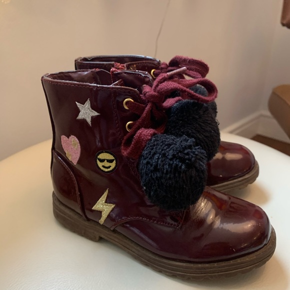 Rampage Girls fun patent burgundy/wine combat boot - Picture 1 of 8
